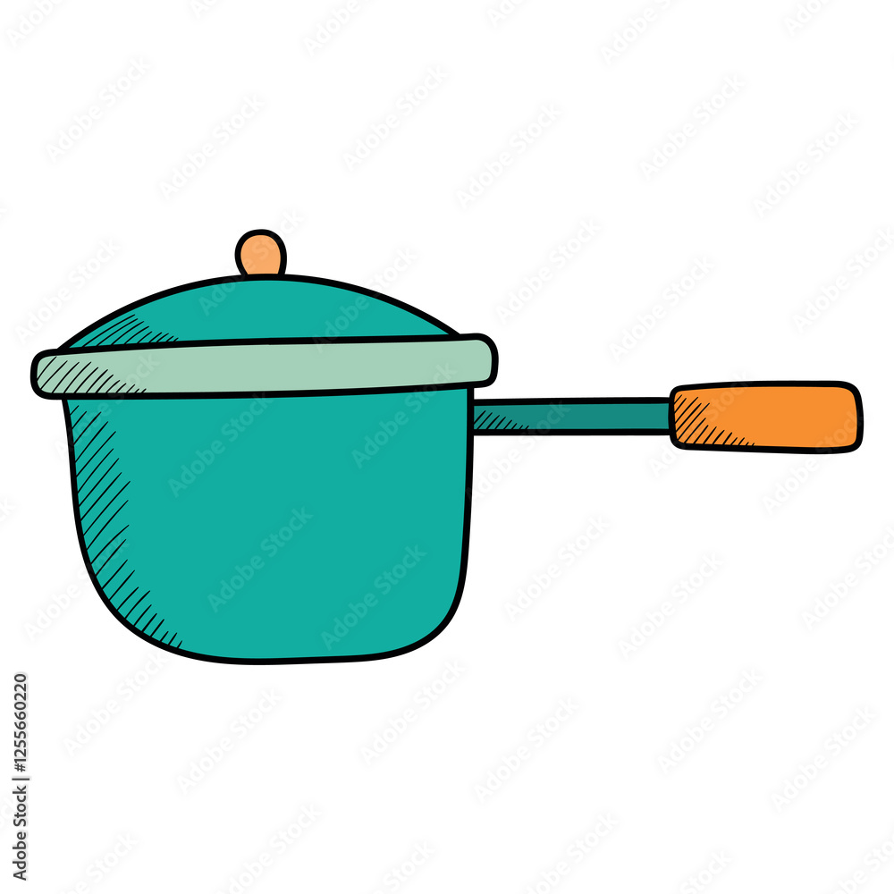Hand drawn cartoon green cooking pot on white background. Hand drawn cartoon green cooking pot on white background.