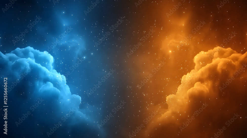 Fototapeta premium Vibrant Blue and Orange Clouds with Starry Sky Backdrop