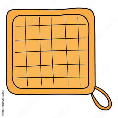 Hand drawn cartoon yellow potholder on white background.