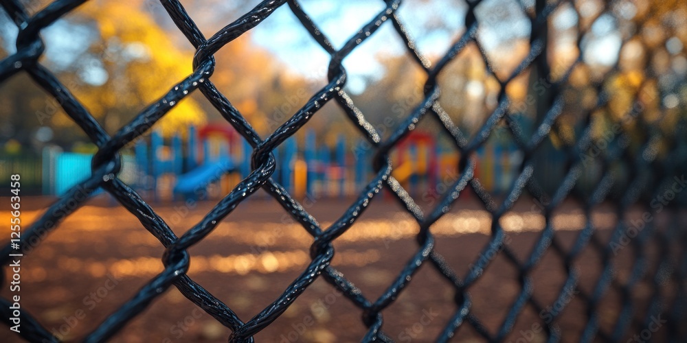 Fototapeta premium Autumn Playground Through Chain Link Fence