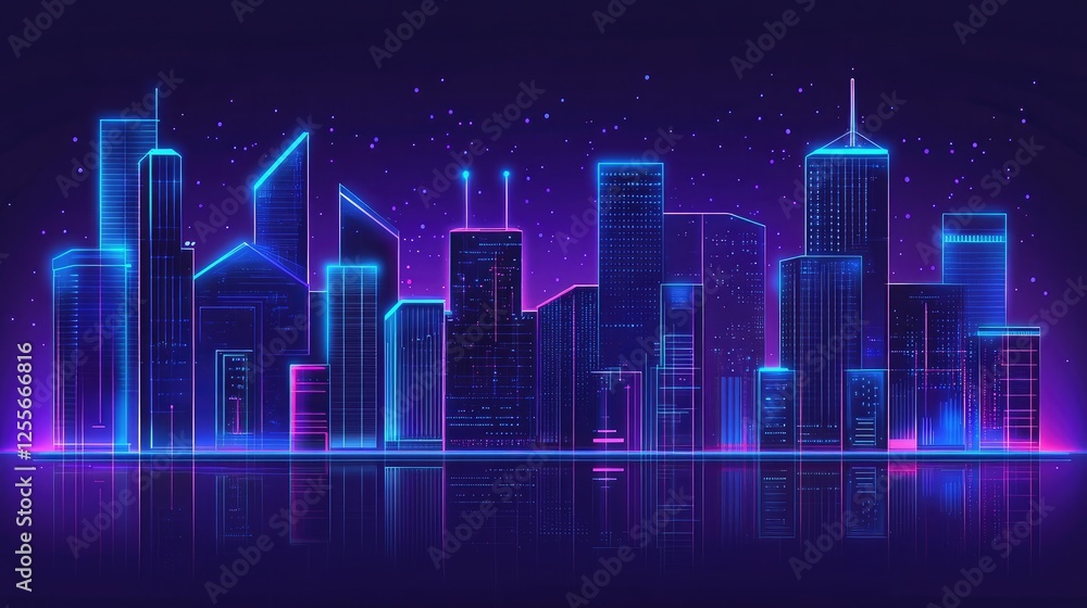 Fototapeta premium A futuristic city skyline with holographic projections, symbolizing the future of urban business innovation