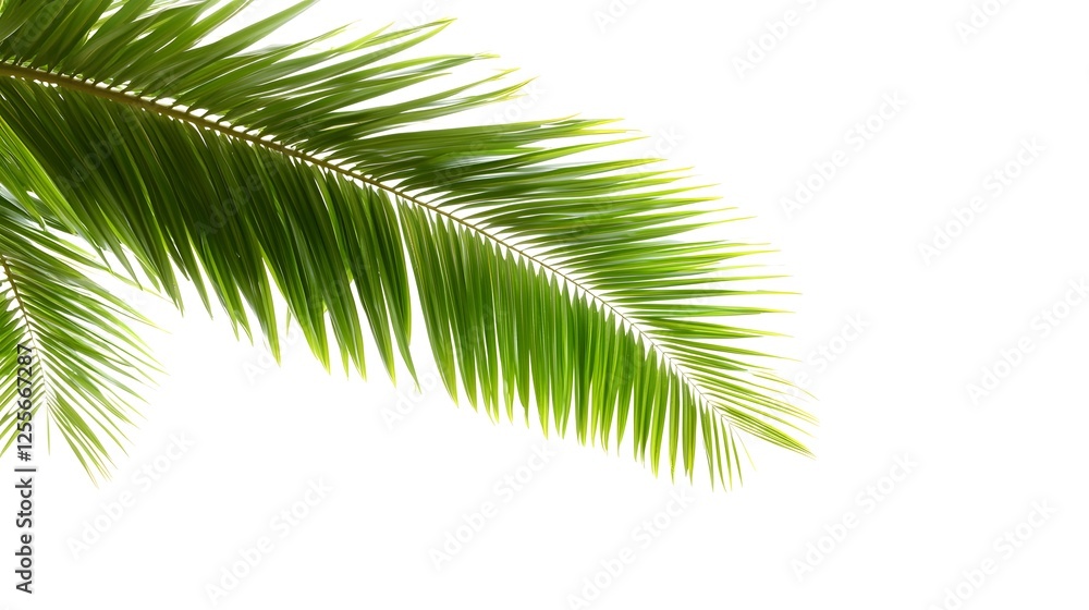 Fototapeta premium Fresh Green Palm Leaf on a Clean White Background for Nature Photography