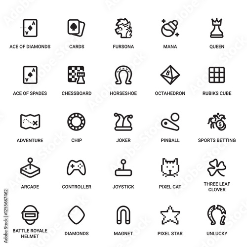 Games Category Outline Pictogram Icons Set