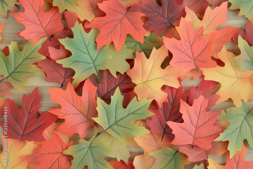 Autumn leaves on wood Autumn leaves on wood
