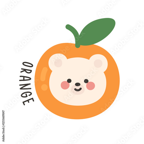 Schilderij op canvas Korean Bear Head Sticker in Orange Costume