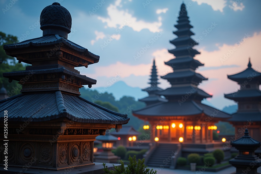 Serene Sunset at Indonesian Temple Complex Ancient Pagoda Architecture and Tranquil Atmosphere Serene Sunset at Indonesian Temple Complex Ancient Pagoda Architecture and Tranquil Atmosphere