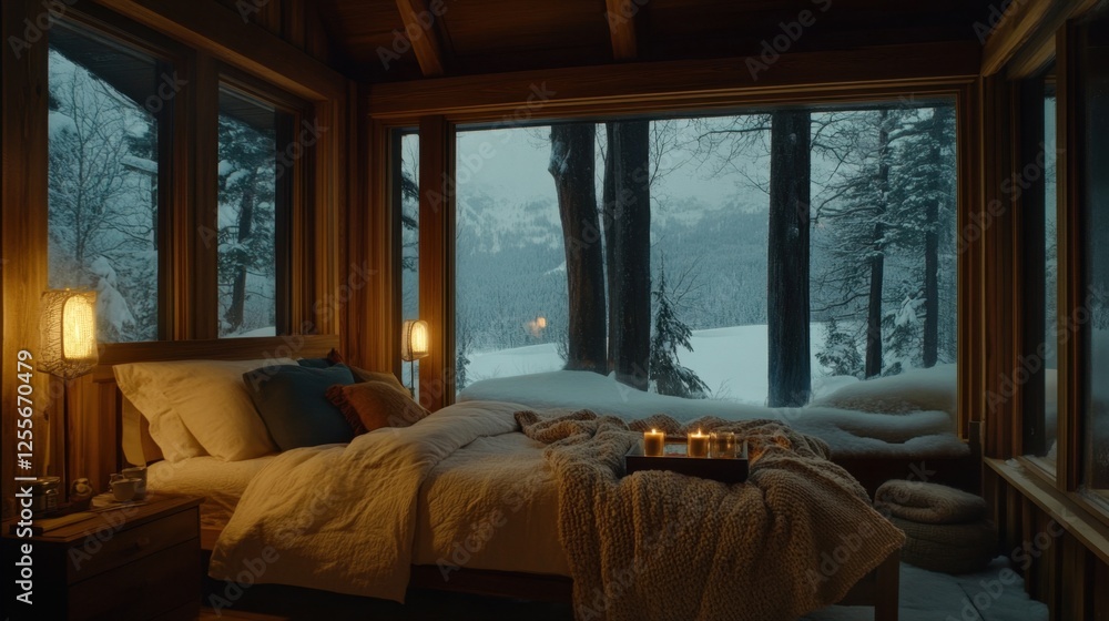 Cozy hygge-style bedroom with warm lighting, layered textiles, and a soft knit throw. Cozy hygge-style bedroom with warm lighting, layered textiles, and a soft knit throw.