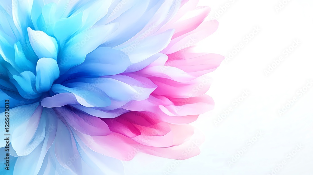 Obraz premium Vibrant abstract design featuring pink and blue petals on a clean white background. Perfect for creative projects, backgrounds, and digital art inspiration.