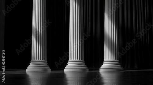 Elegant Black And White Image of Classical Columns with Shadows in a Theater Setting