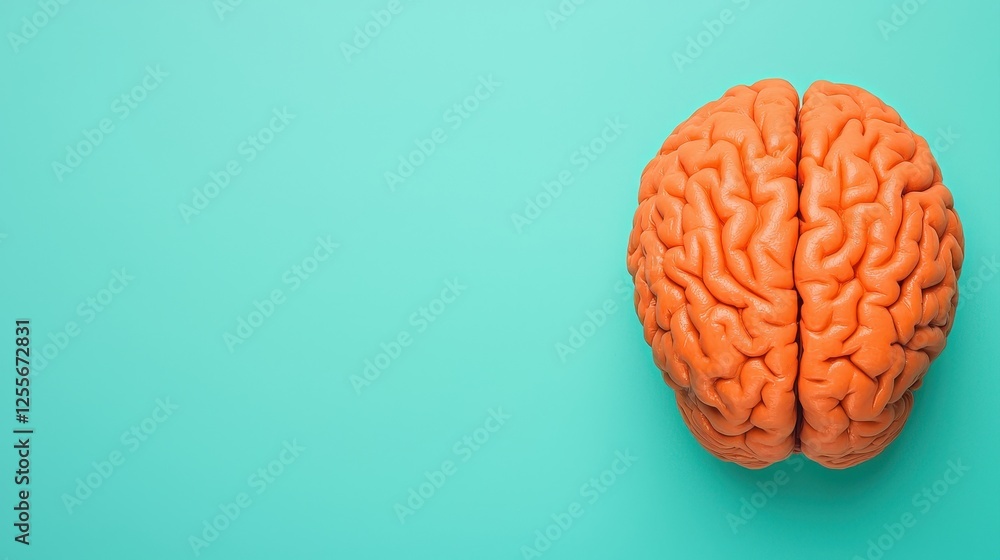 A vibrant orange brain model against a soft teal background, symbolizing creativity, intelligence, and cognitive processes. A vibrant orange brain model against a soft teal background, symbolizing creativity, intelligence, and cognitive processes.