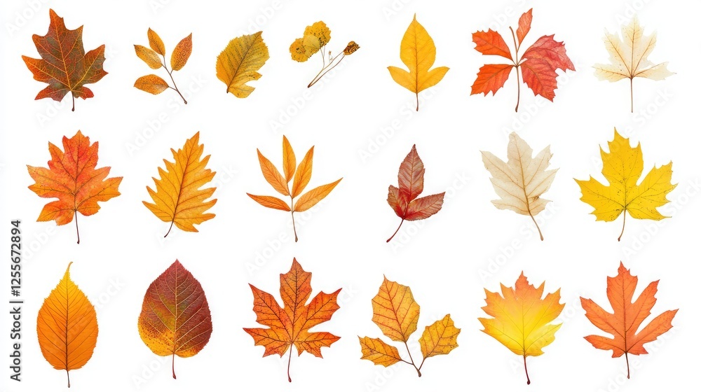 Collection of autumn leaves isolated on white or white background, Collection of autumn leaves isolated on white or white background,