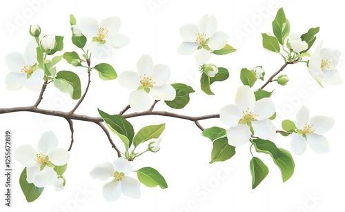 Wallpaper Mural Blooming White Apple Blossoms Branch Spring Flowers Isolated on White Background Torontodigital.ca