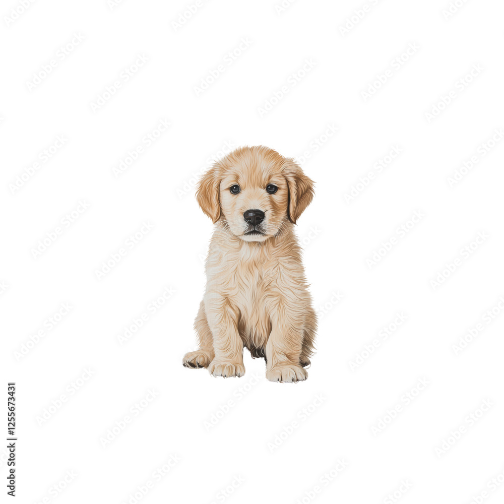 Cute Golden Retriever Puppy Sitting with Soft Fur and Playful Eyes Cute Golden Retriever Puppy Sitting with Soft Fur and Playful Eyes