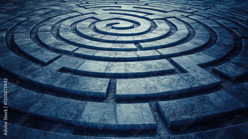 A labyrinth with a clear path leading to the center, representing leadership navigating complexity A labyrinth with a clear path leading to the center, representing leadership navigating complexity