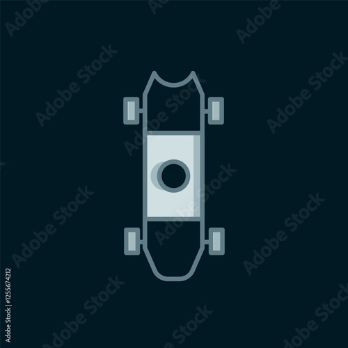 Line Longboard or skateboard cruiser icon isolated on black background. Extreme sport. Sport equipment. Flat filled outline style with shadow. Vector