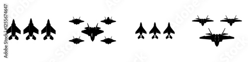 Isolated silhouette of the versatile multirole aircraft F-22 A Raptor