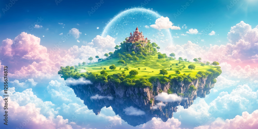 Fototapeta premium Fairytale Castle on a Floating Island.
