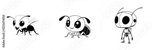 A modern illustrated cartoon ant for coloring books for kids