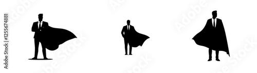 A superhero businessman is隐身hidden by his shadow silhouette as a cape-clad hero