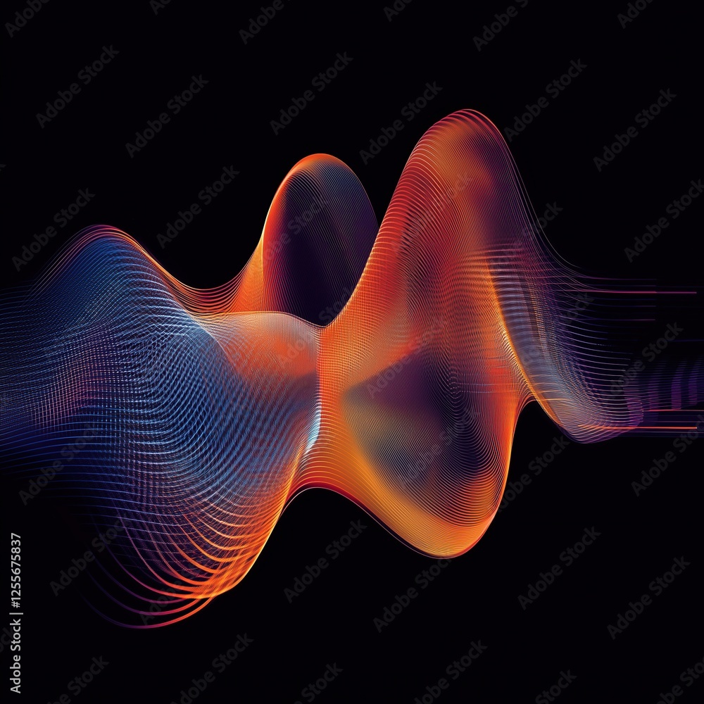 Fototapeta premium Fiery Wave Illumination. Abstract wave lines pattern dynamic colorful light flowing isolated on black background. concept of music, party, technology, modern. Abstract flowing wavy lines. Colorful dyn