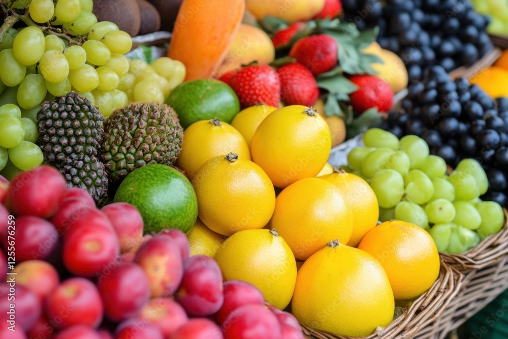 Vibrant Fresh Fruits in a Neatly Arranged Basket Vibrant Fresh Fruits in a Neatly Arranged Basket