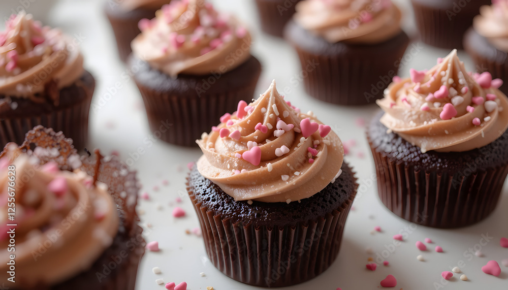 Chocolate cupcakes with pink sprinkles Chocolate cupcakes with pink sprinkles