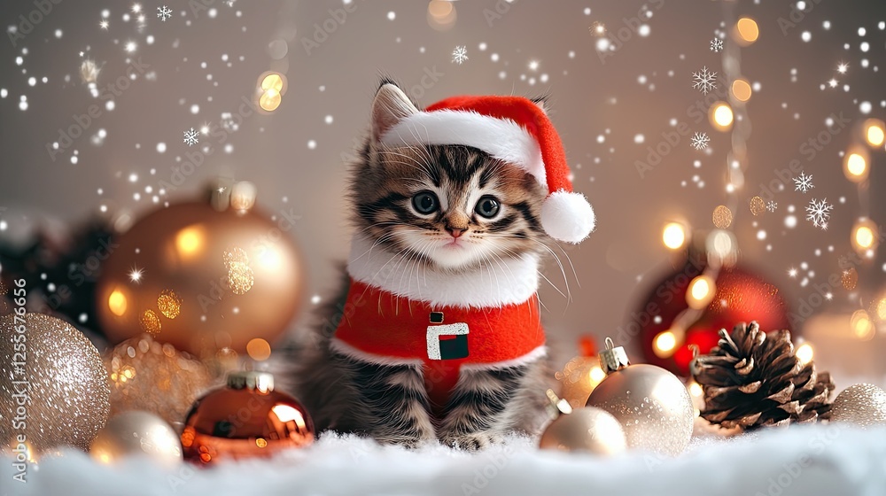 A cute cat wearing a Santa hat A cute cat wearing a Santa hat