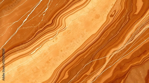 Realistic digital illustration polished onyx marble, intense lighting emphasizing its reflective surface, exhibiting a palette of muted browns, beiges, and deep shadows  photo