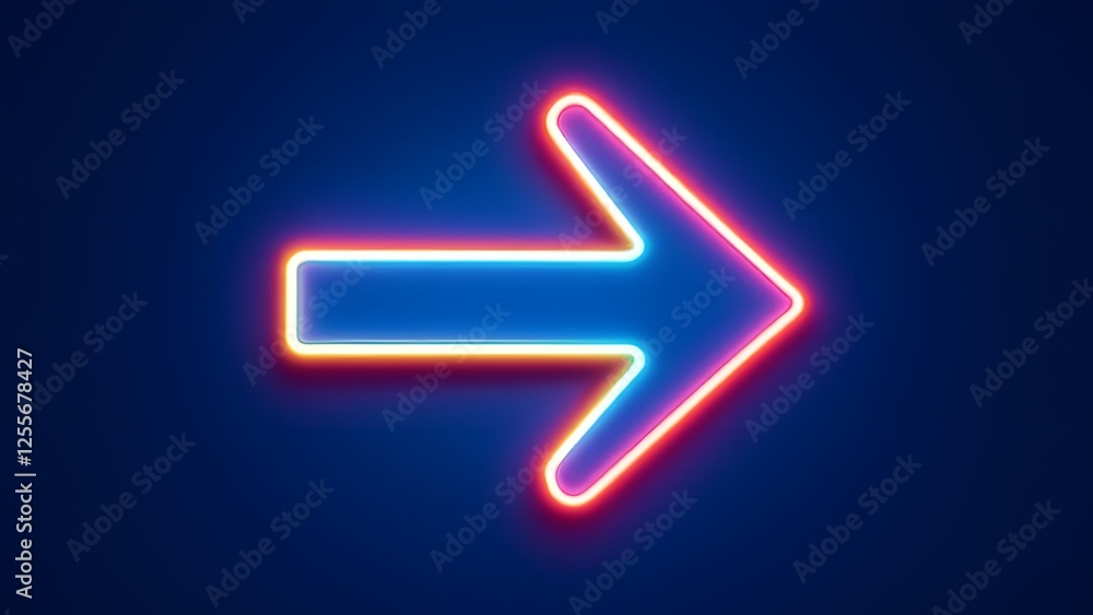 Realistic Neon Arrow Sign on Blue Background for Decoration and Template Realistic Neon Arrow Sign on Blue Background for Decoration and Template