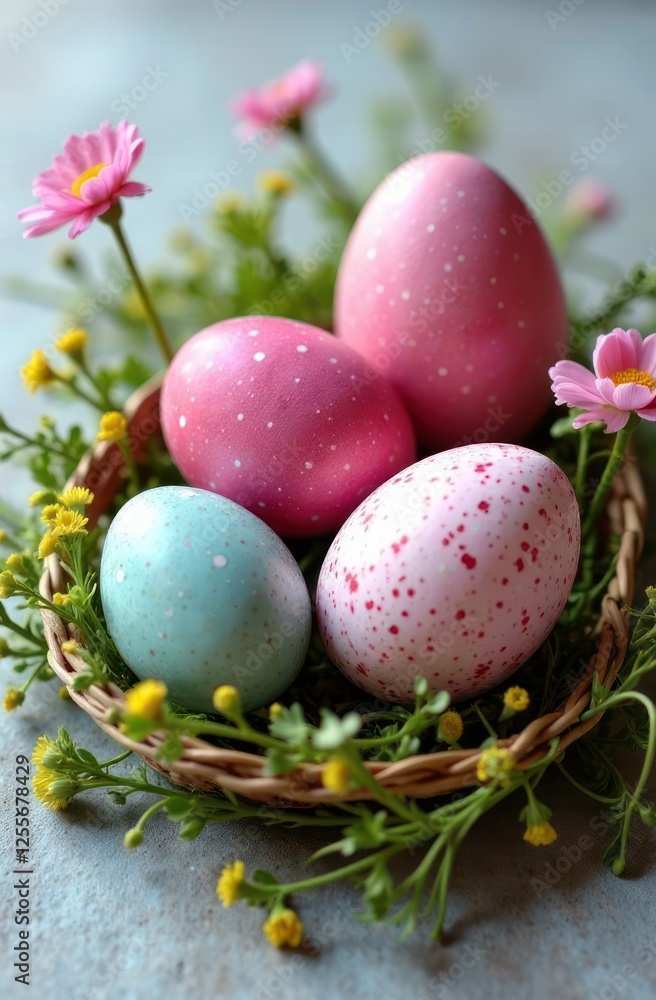 vibrant floral decorated easter eggs on green foliage - concept of easter decor, spring celebration, festive crafts vibrant floral decorated easter eggs on green foliage - concept of easter decor, spring celebration, festive crafts