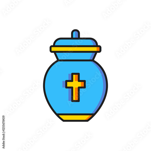 Color Funeral urn icon isolated on white background. Cremation and burial containers, columbarium vases, jars and pots with ashes. Flat filled outline style with shadow. Vector