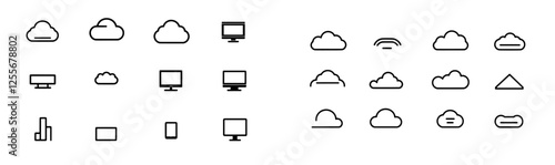Cloud line modern icon. Isolated set of cloud line signs or icons. Abstract shape. Linear graphic. Cloud outline set