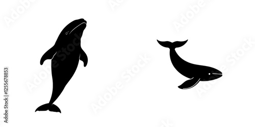A contemporary black silhouette illustrated as a modern graphic of a beluga whale