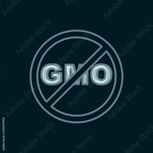 Line No GMO icon isolated on black background. Genetically modified organism acronym. Dna food modification. Flat filled outline style with shadow. Vector