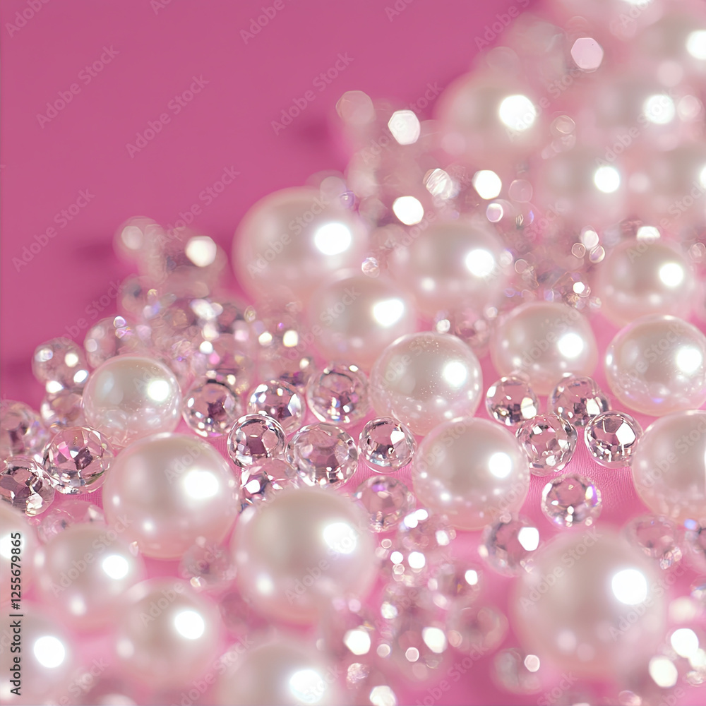 White pearls close-up on a pink background
White pearls close-up on a pink background