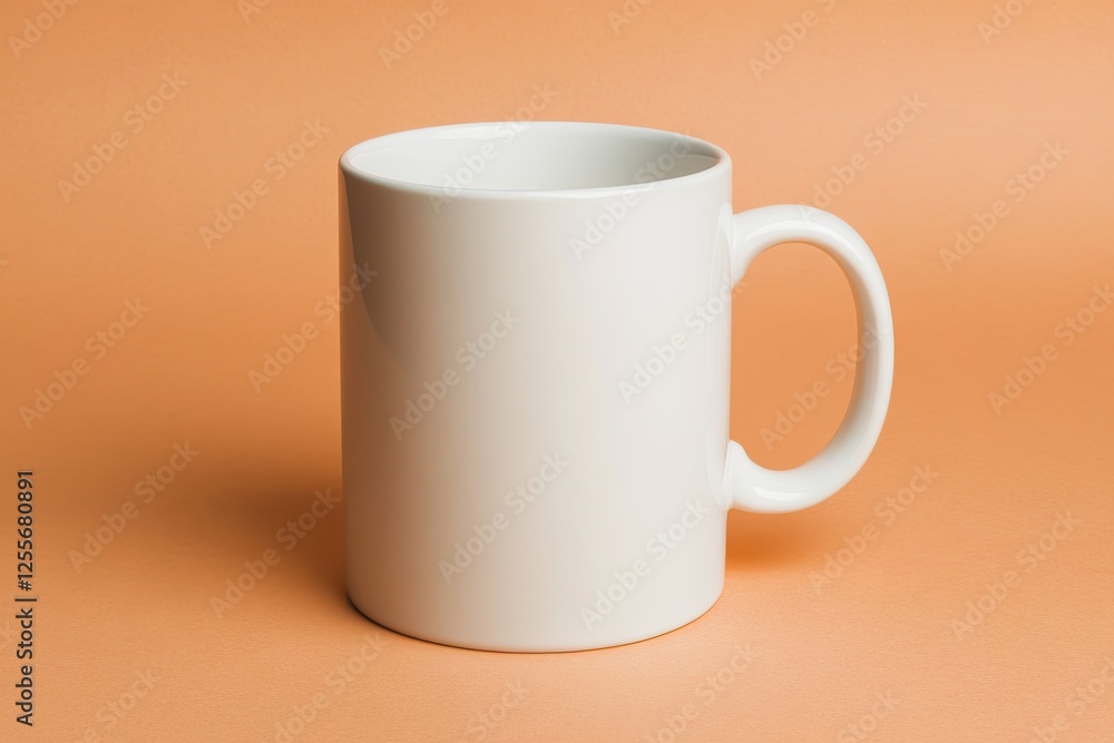 Blank ceramic mug on soft orange background, inviting creativity Blank ceramic mug on soft orange background, inviting creativity