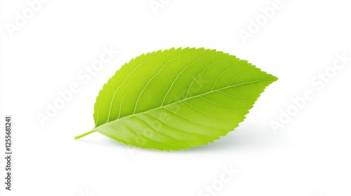 Single Green Leaf on White Background Highlighting Natural Freshness and Vibrant Beauty