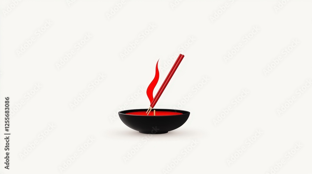 Red Bowl with Chopsticks and Flame on Minimalistic Background for Asian Cuisine Concept Red Bowl with Chopsticks and Flame on Minimalistic Background for Asian Cuisine Concept