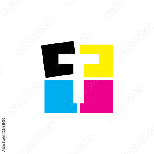 Negative Space Letter T With CMYK Color