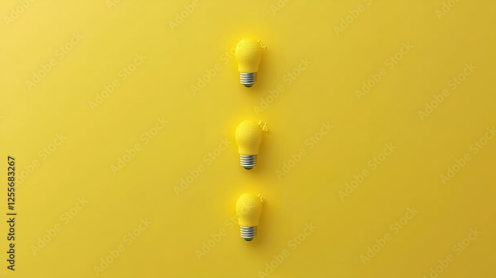 Fototapeta premium Three Yellow Light Bulbs on a Bright Yellow Background Representing Creativity and Innovation