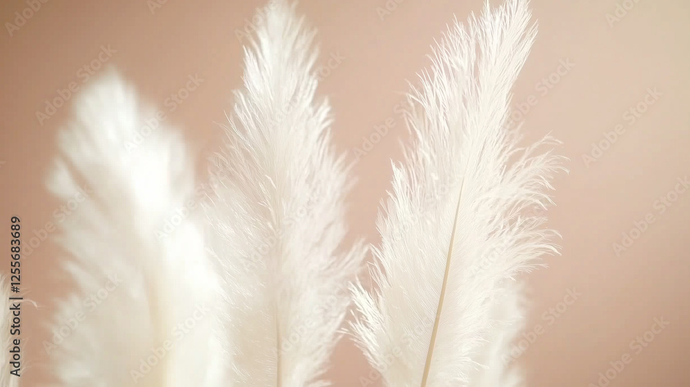 Fototapeta premium Soft white pampas grass against pastel background, creating serene and elegant atmosphere. Perfect for home decor or floral arrangements