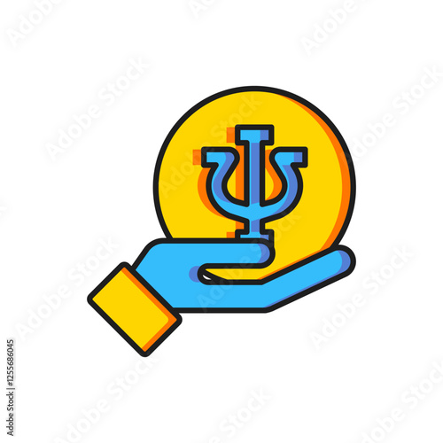 Color Psychology icon isolated on white background. Psi symbol. Mental health concept, psychoanalysis analysis and psychotherapy. Flat filled outline style with shadow. Vector