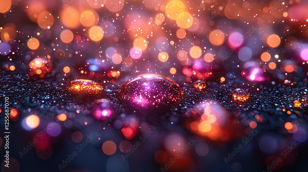 Sparkling Water Drops Reflecting Festive Lights Sparkling Water Drops Reflecting Festive Lights