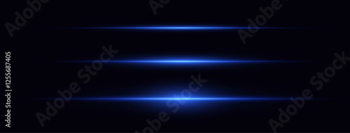 Glowing stripes. Laser beams. light lines of movement and speed in neon color.Beautiful flash of light and sparks.Laser lines of light. Horizontal neon light. Neon blue horizontal speed lines.