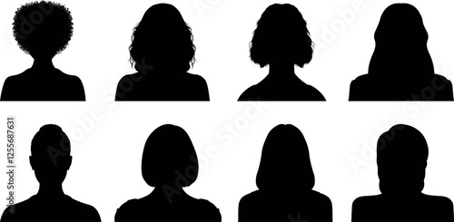 Avatar profile female face silhouette or icon. Unknown or anonymous person. Vector illustration