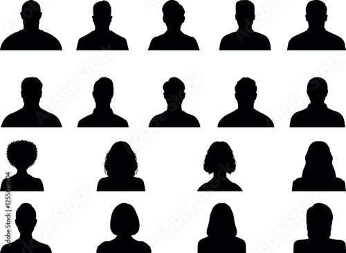 Avatar profile male and female face silhouette or icon. Unknown or anonymous person. Vector illustration