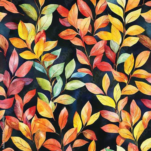 Wallpaper Mural watercolor autumn leaves background pattern bright Torontodigital.ca
