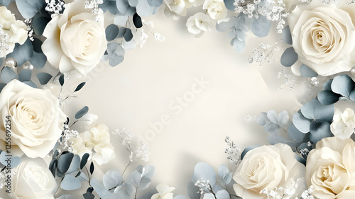 Elegant White Roses and Eucalyptus Frame: Wedding Floral Design