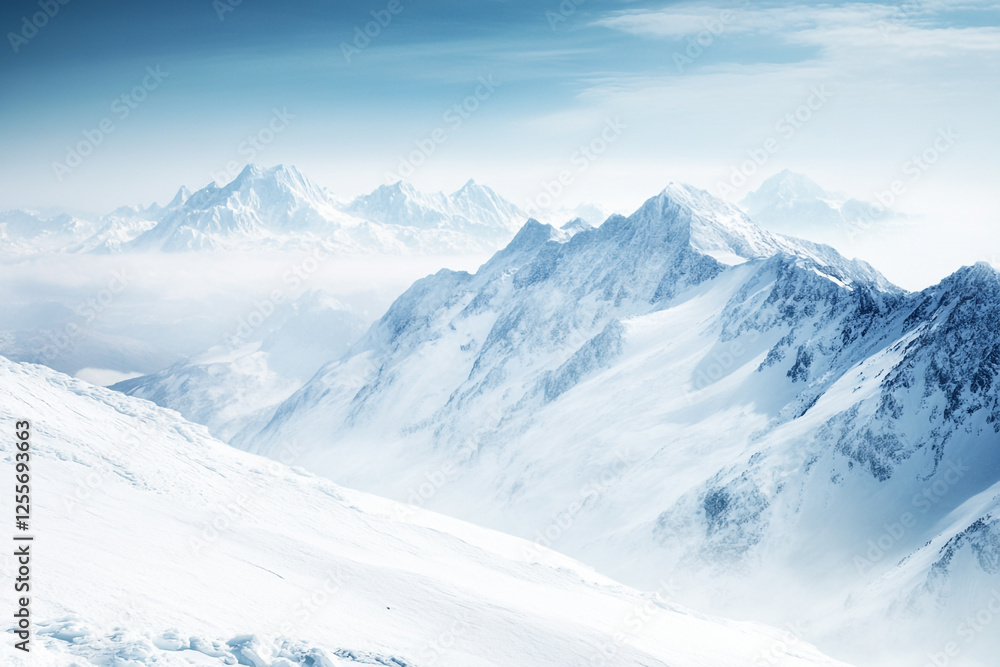 A high-altitude snowy plateau stretching endlessly, distant peaks barely visible through the icy haze of a winter storm. A high-altitude snowy plateau stretching endlessly, distant peaks barely visible through the icy haze of a winter storm.