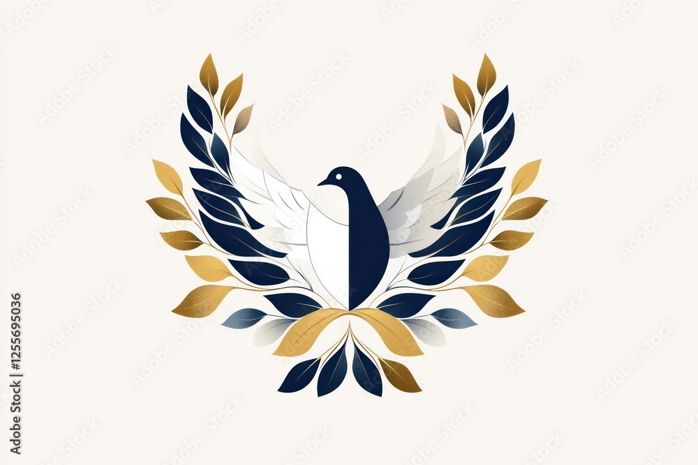 Obraz premium A dove surrounded by golden and green leaves represents the Holy Spirit, embodying purity and grace, central to Maundy Thursday and Palm Sunday celebrations